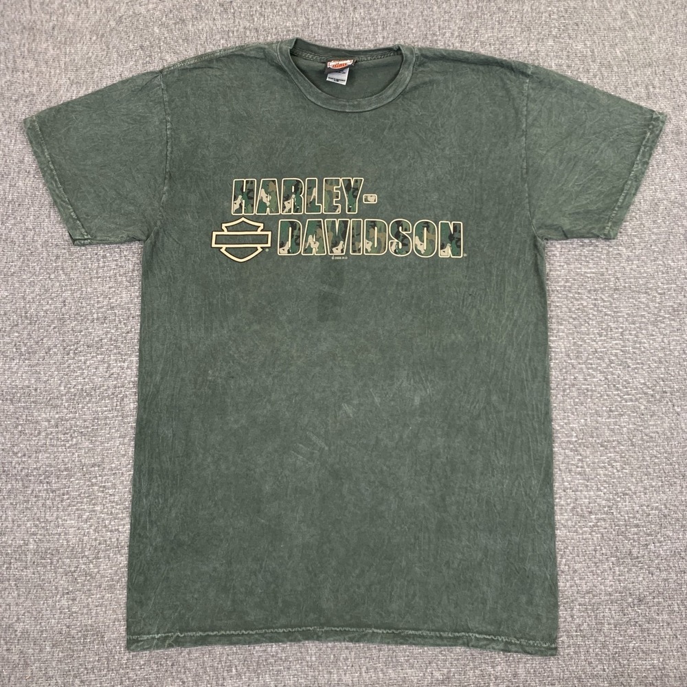 Vintage Harley Davidson T-Shirt Mens Large Green Camo Durango Colorado Biker Y2K